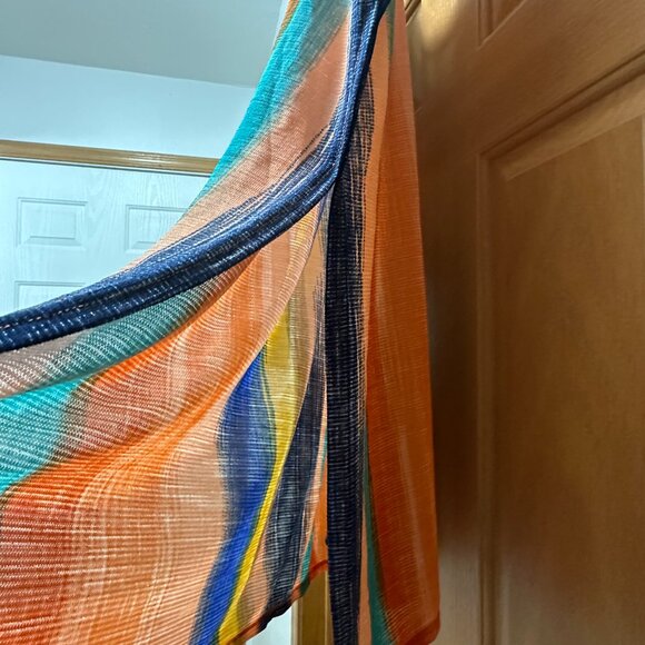 100% Polyester Orange Blue Gold Striped Scoop Neck Coverup Kimono One Size - Picture 6 of 8